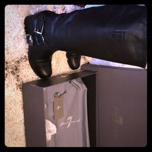 Black leather pull on boots